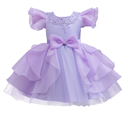 Princess dress; evening dress; bow puffy dress; stage performance dress; hostess dress; flower girl dress; gauze dress Badiee Stylez