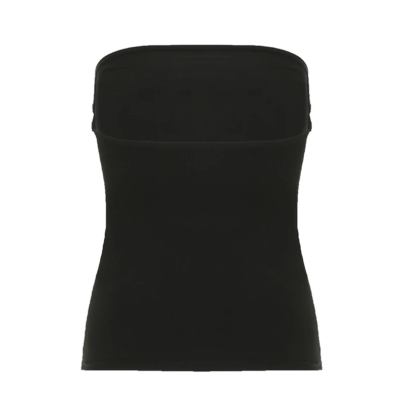 CIBBAR Gothic Print Black Tube Top Women Strapless Skinny Cropped Tops Summer Casual Chic Graphic Tees y2k Streetwear Vest Basic