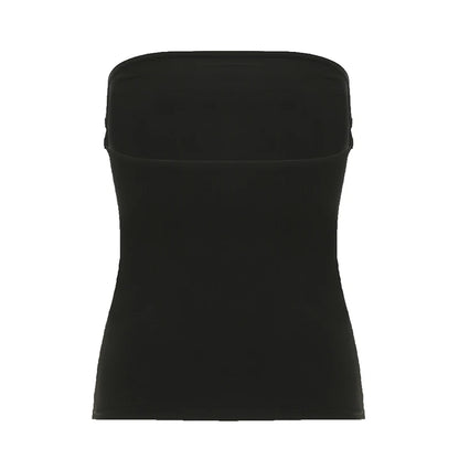 CIBBAR Gothic Print Black Tube Top Women Strapless Skinny Cropped Tops Summer Casual Chic Graphic Tees y2k Streetwear Vest Basic