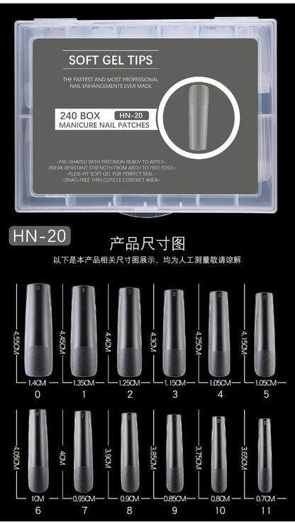 240PCs Extra Long XXL Size False Nail Tips Soft Gel Coffin Square Almond Fake Nail Tips Half Matte No Trace Traceless Nails