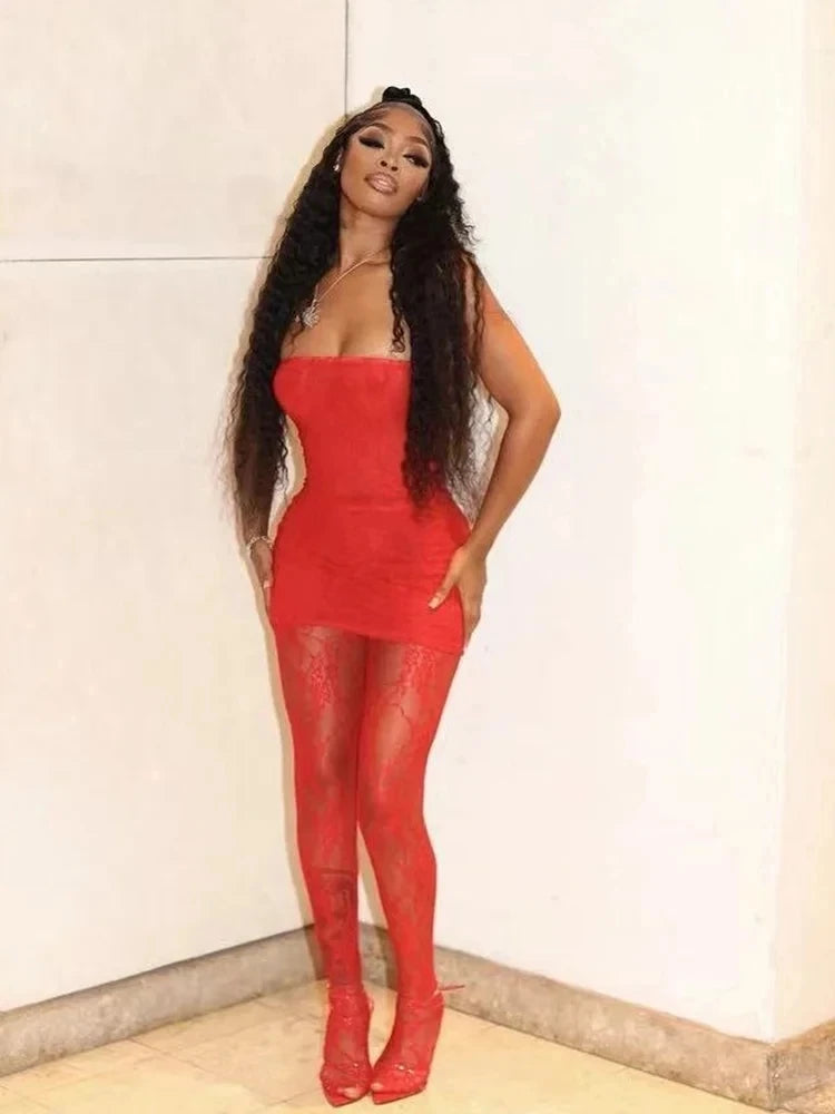 Joskaa Holiday Set Outfit For Women Black Red Lace Baddie 2 Piece Sets Outfits 2024 New Beach Sexy Leggings Club Party Outfit Red