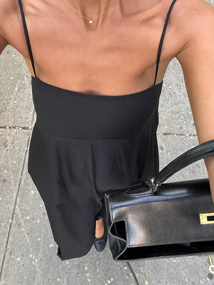 Solid Backless Spaghetti Strap Dress Women's Fashion Loose High Waist A-line Vestidos Summer Lady Holiday Street Robes 2025 New