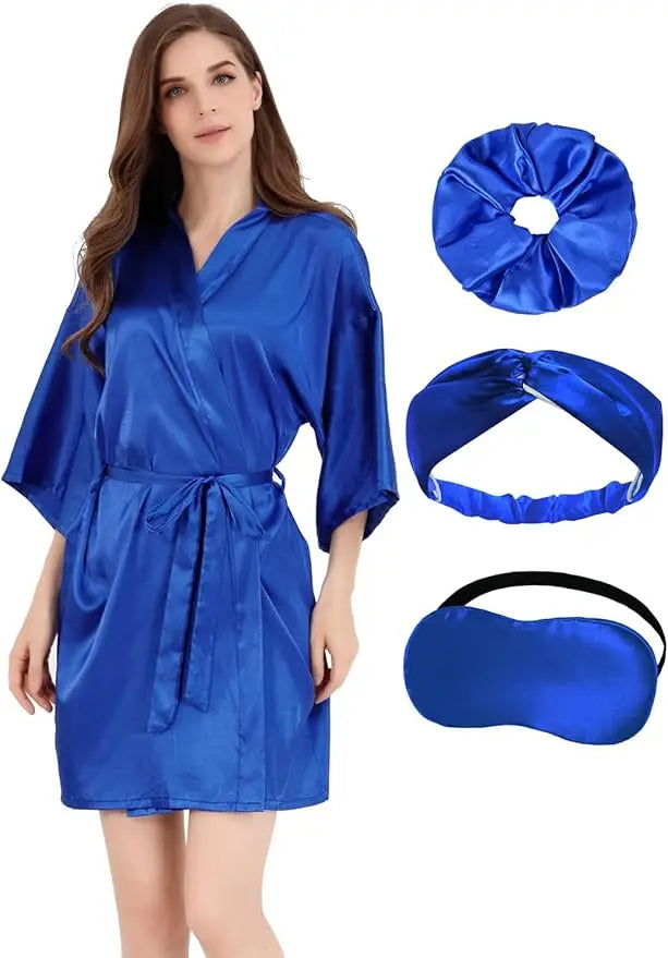 2Pcs Womens Floral Kimono Robe Silk Robes Bride Bridesmaid Satin Robes Bridal Dressing Gown Silky Bathrobe As the photo show 7 One Size