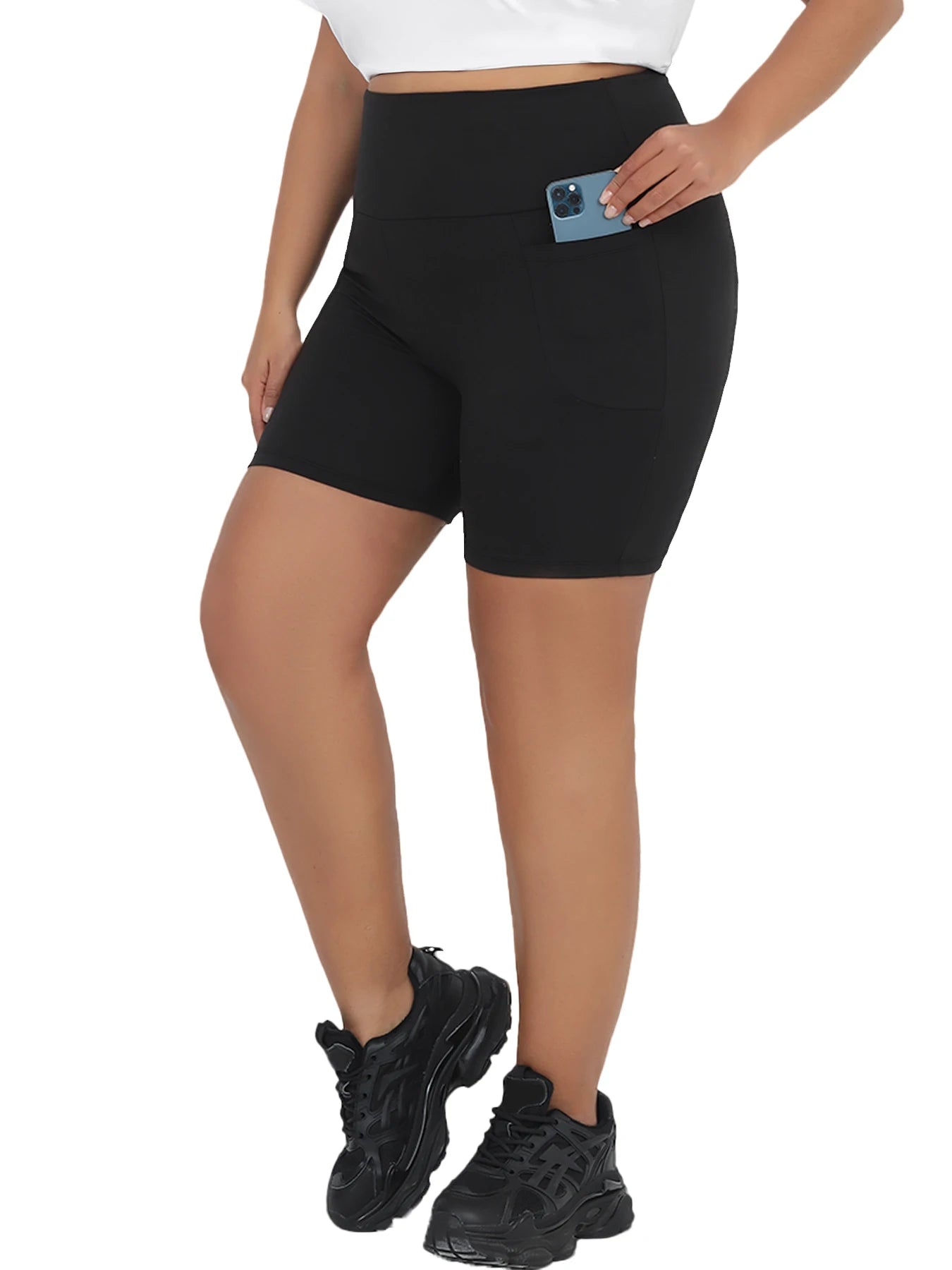 Plus Size High Waisted Biker Shorts For Women With Pockets Super Soft Tummy Control No See Through Workout Running Yoga Badiee Stylez