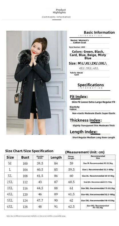 Thiened Fce Women's Cotton Jaet Korean Sle Slim Fit Mid-Length Parka Coat Warm Casual Outerwear for Winter Season
