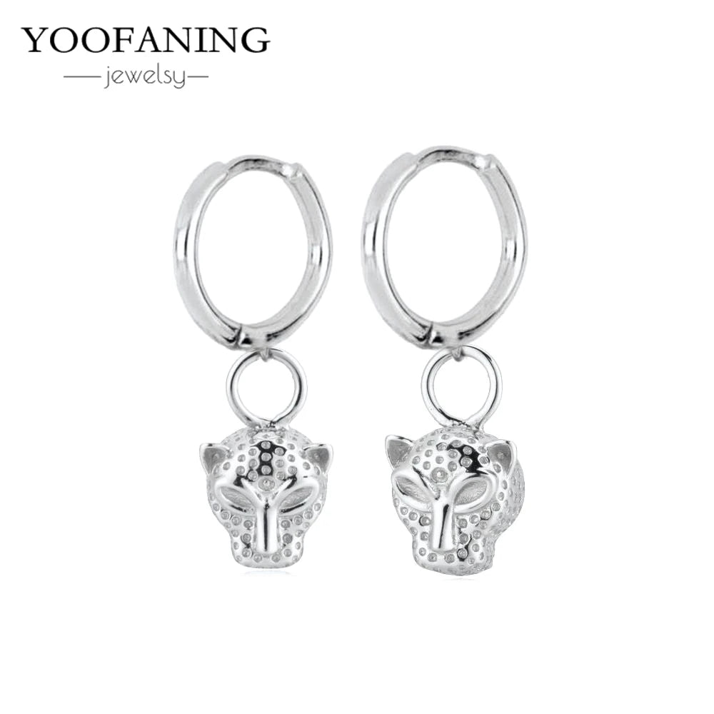 925 Sterling Silver Ear Needle Exquisite Luxury Hoop Earrings Unique Leopard Pendant Animal Design Women's Earrings Jewelry Gift LN0563-2