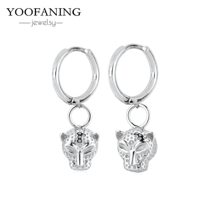 925 Sterling Silver Ear Needle Exquisite Luxury Hoop Earrings Unique Leopard Pendant Animal Design Women's Earrings Jewelry Gift LN0563-2