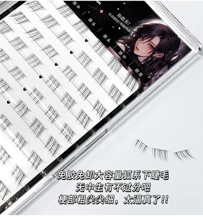 Self-adhesive Glue-free Lower False Eyelashes Fox Eyes Effect Winged Thick Segmented Under Lash Easy Application