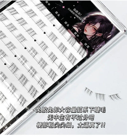 Self-adhesive Glue-free Lower False Eyelashes Fox Eyes Effect Winged Thick Segmented Under Lash Easy Application