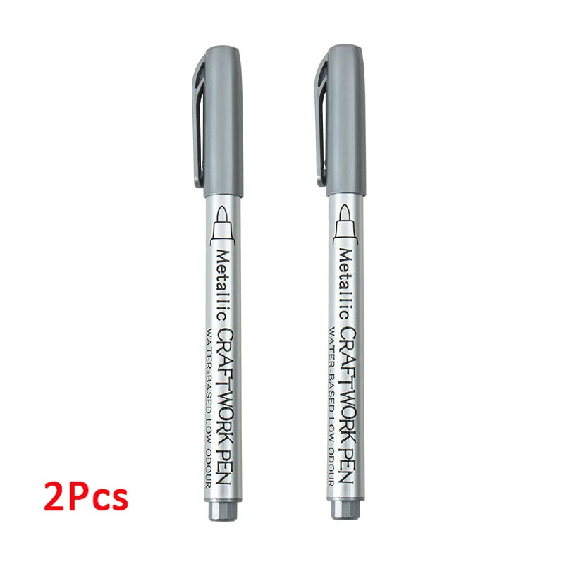 1-4Pcs Metallic Waterproof Permanent Marker Pens for DIY Epoxy Resin Mold Gold Silver Color Drawing Supplies Craft Marker Pen Silver 2pcs