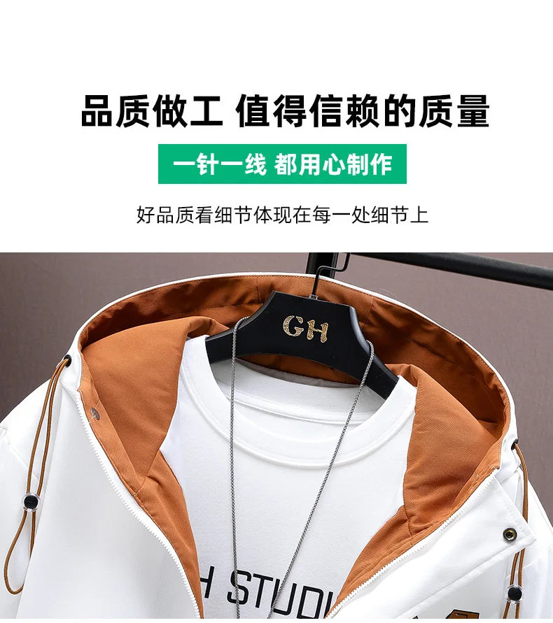 Men's Casual Hooded Jackets Autumn Patchwork Thin Coats Outwear Top Windbreaker Streetwear Male Outerwear Coat