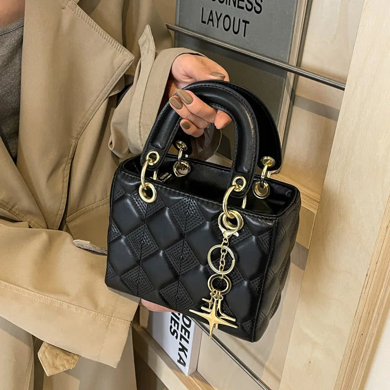 Small Top Handle Purses for Women Diamond Grid Luxury PU Leather Mini Satchel Crossbody Bag Elegant Square Bag