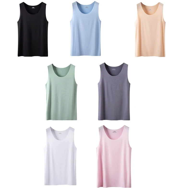 Women Summer Ice Silk Seamless Top Basic Sleeveless O-Neck Racerback Athletic Thin Shirts Plain Solid Color Yoga Quick Dropship