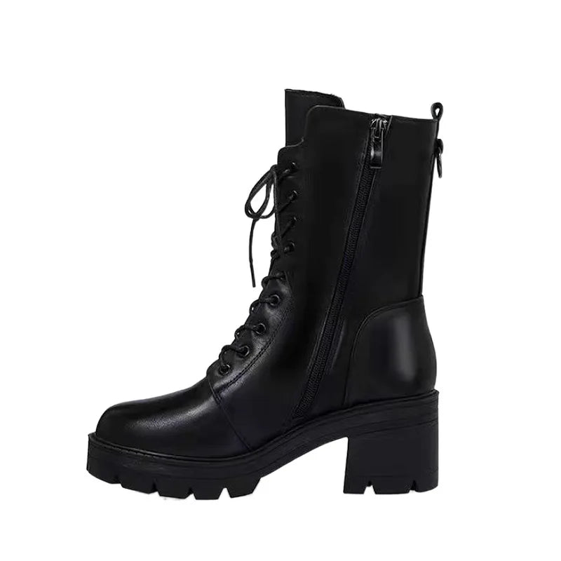 2025 Autumn and Winter New Ma Boots Female British Mid-tube Boots Korean Short Boots Tide Flat Female Leather Boots Women Shoes