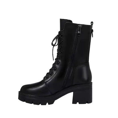 2025 Autumn and Winter New Ma Boots Female British Mid-tube Boots Korean Short Boots Tide Flat Female Leather Boots Women Shoes