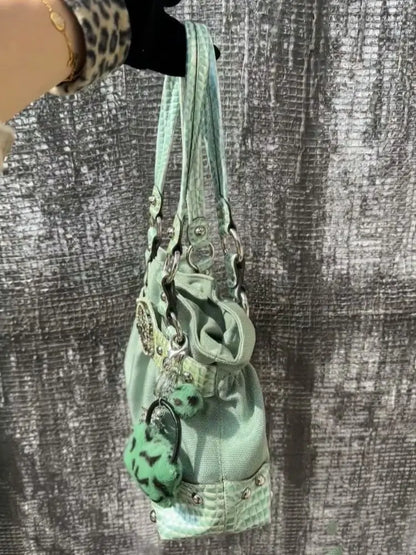 Fashion Canvas Exposure 2025 New Y2K Single-Shoulder Bag Spice Girls Shiny Vintage Underarm Trendy Large Capacity Women Totes