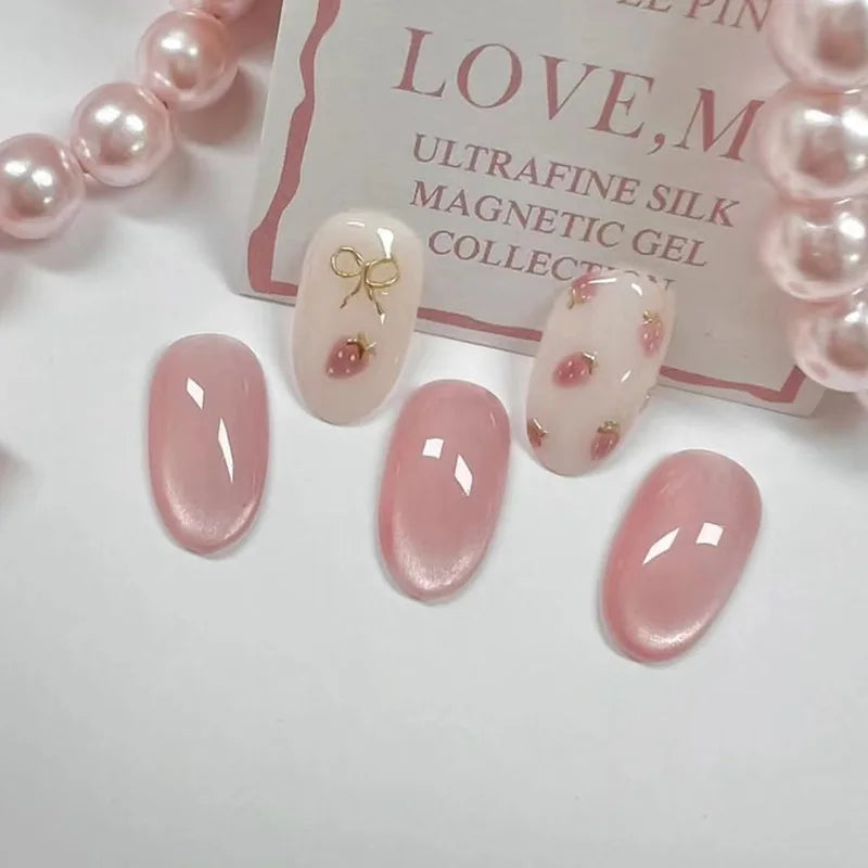 24Pcs Oval Short Pink Press on Nails Simple Ombre Spring False Nail for Sweet Sassy Cool Women&Girl Removable Wearable Nail Art A628-4