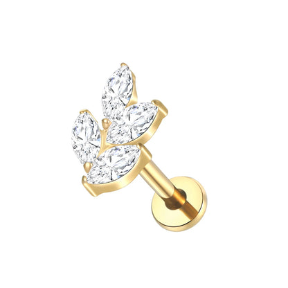 1PC Titanium Zircon Star Flower Labret Piercing for Women Cartilage Tragus Daith Helix Stud Earring Body Jewelry TC059-2 1.2x8mm