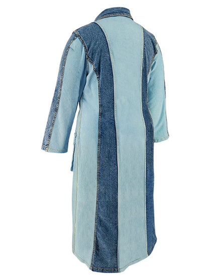 Wmstar Plus Size Denim Dresses Women Long Sleeve Casual Button Pockets Striped Maxi Dress Fall Clothes Wholesale Dropshipping