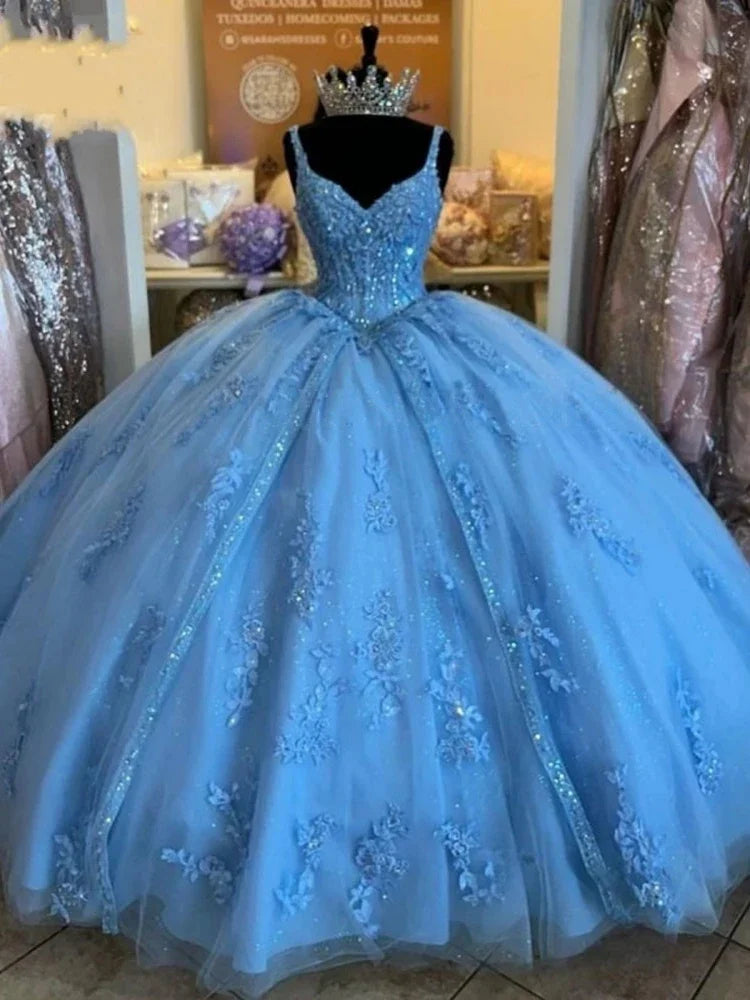 Women's Sweetheart Quinceanera Dresses Ball Gown Spaghetti Straps Applique Sweet 16 Dresses for Teens Badiee Stylez