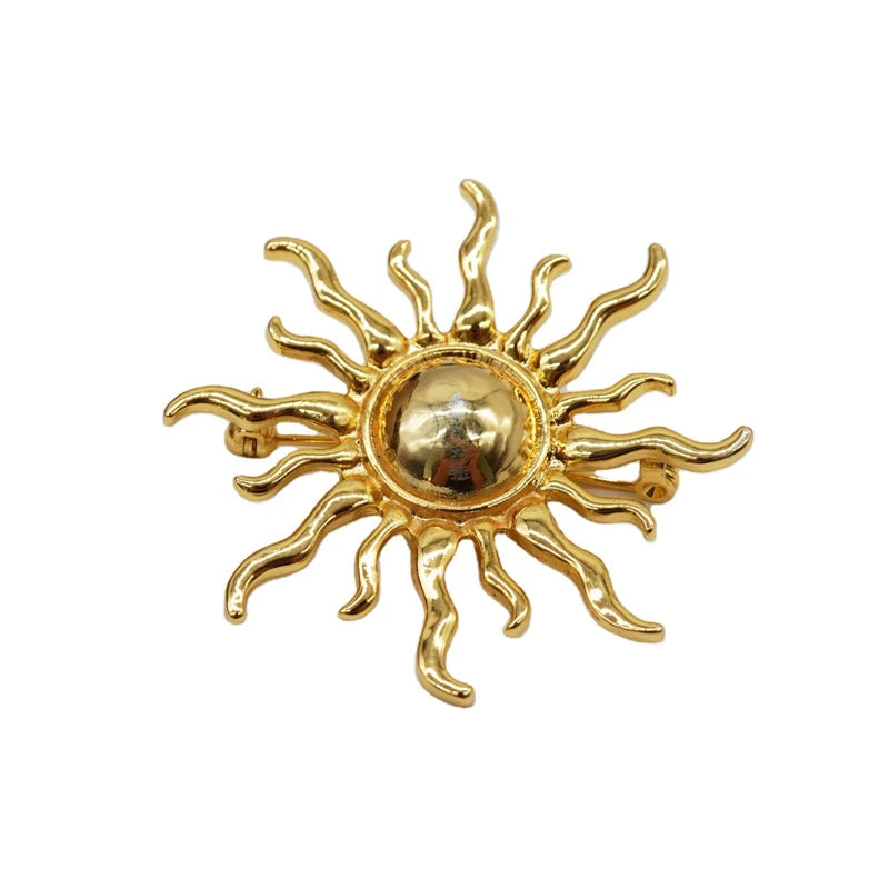 Antique Jewelry Fashion Golden Sun God Brooch for Women Men Coat Accessories Female Vintage Crystal Brooches