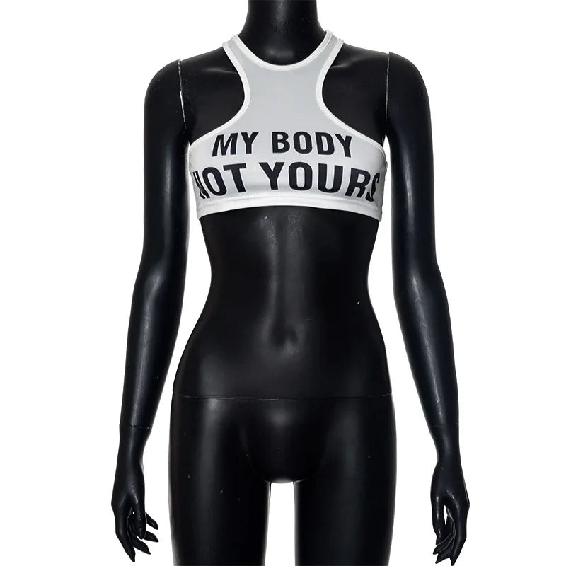 Simenual Punk Style Sleeveless Super Short Tanks Summer Vest Casual Women Sexy Grunge Letter Printed Streetwear Crop Tops Slim