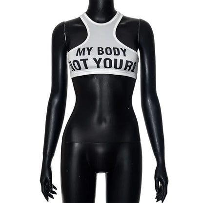 Simenual Punk Style Sleeveless Super Short Tanks Summer Vest Casual Women Sexy Grunge Letter Printed Streetwear Crop Tops Slim