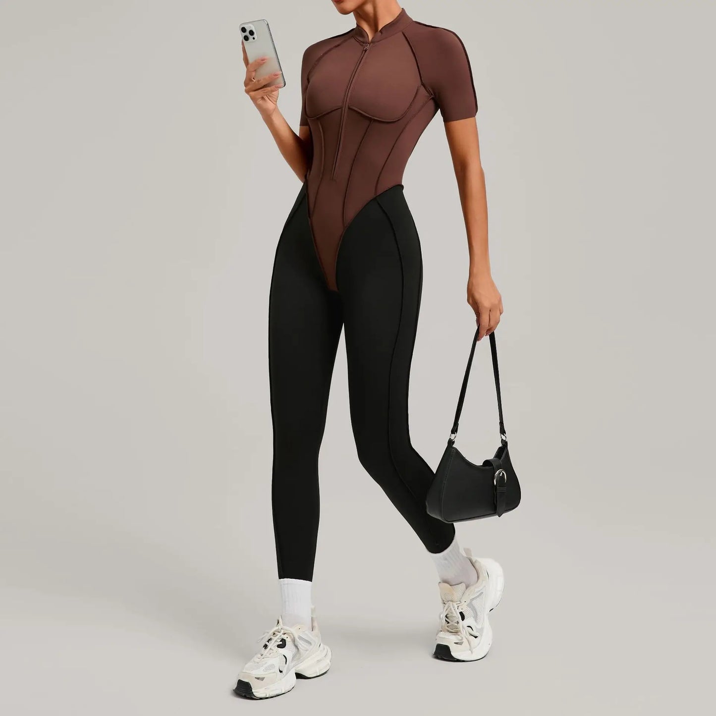 Pad Yoga Set Jumpsuit Short Sleeve Zipper Sports Gym Fitness Women Dance Running Workout Legging Bodysuits Active Wear XP83 Badiee Stylez