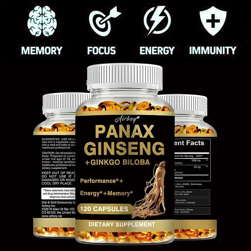 Panax Ginseng + Ginkgo Biloba - Immune Support, Enhance Physical Performance, Improve Memory, and Maintain Overall Health