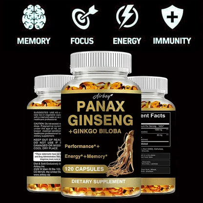 Panax Ginseng + Ginkgo Biloba - Immune Support, Enhance Physical Performance, Improve Memory, and Maintain Overall Health