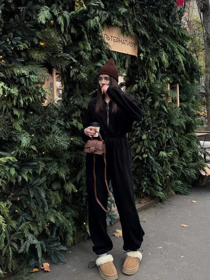 Jumpsuits Women Rompers One Piece Full Sleeve Zipper Overalls Long Pants Elastic High Waist Rompers Y2k Streetwear Jumpsuit 2025 Badiee Stylez