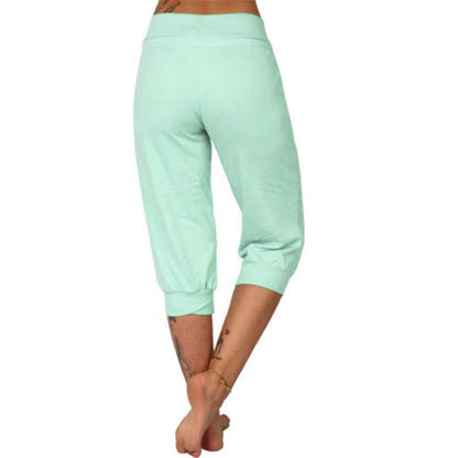 Classic Solid Color Jogging Pants Women Cotton Linen Capris Trousers Bandage Double Pocket Pants Summer Beach Vacation Wear