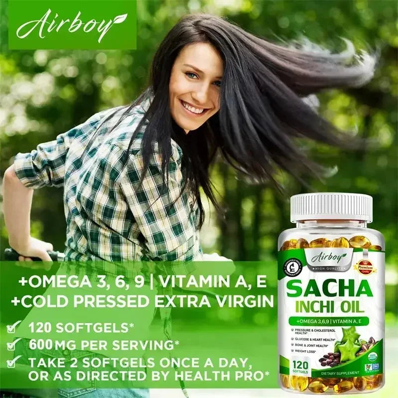 Sacha Inchi Oil Capsules - Supports Brain, Heart, Eye, Skin Health, Balances Cholesterol, Improves Digestion, Boosts Immunity