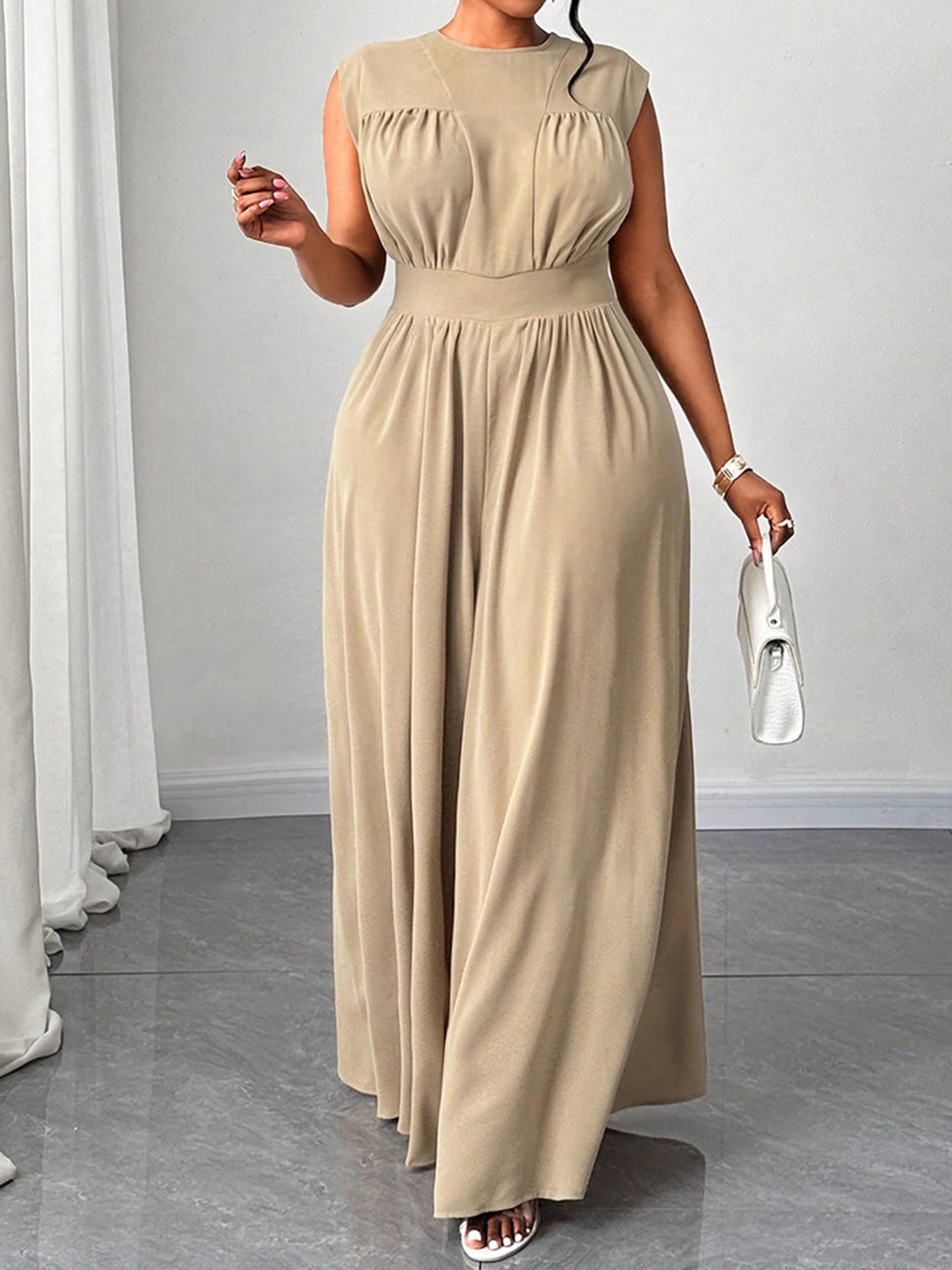 Women Plus Size Jumpsuits Floral Print V-Neck Sleeveless Summer Wide-Leg Rompers Overalls with Pockets