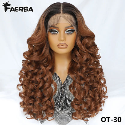 Latisha 13X6 HD Synthetic Lace Front Wigs Curly Pre Plucked Lace Frontal Wig with Bangs for Women Highlight with Babyhair 24Inch Badiee Stylez