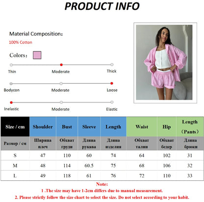 Muzuleva 100% Cotton Pink Patchwork Checkered Pajama Set Spring New Long Sleeved Shorts Pajamas Women's Casual Home Clothes