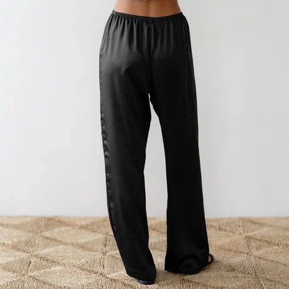 Solid Color Satin Wide Leg Dress Pants Women's Stylish Elastic Waist Loose Fit Long Trousers Streetwear Badiee Stylez