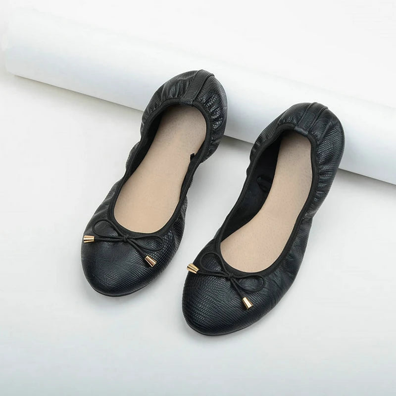 Women's Metallic Ballet Shoes, Casual Soft Sole Flat Shoes, Lightweight & Comfortable Slip On Shoes