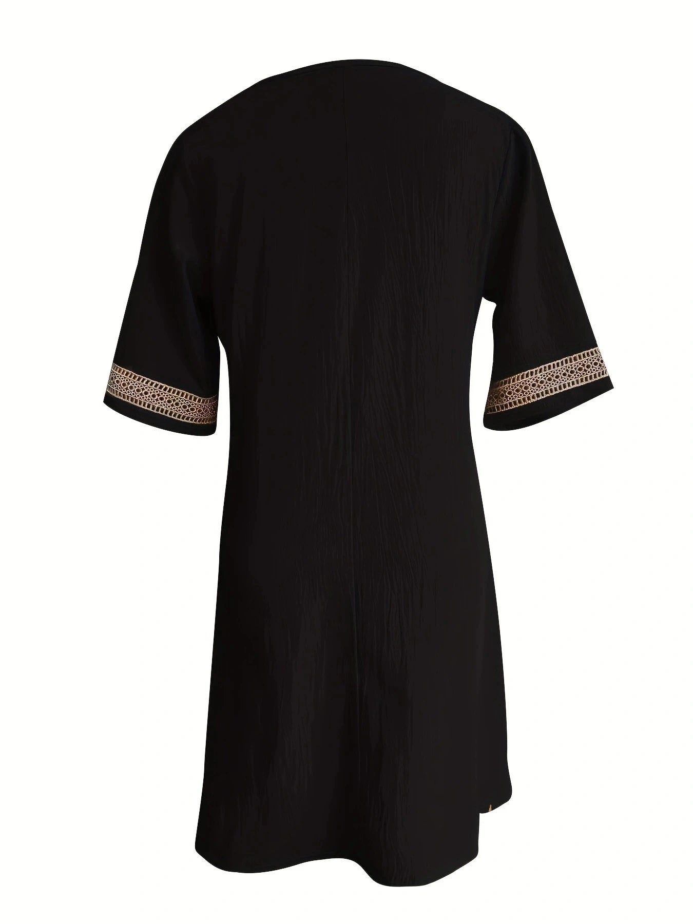 Chic Guipure Lace V-Neck Tunic Dress - Easy-Care, Knee-Length, All- Season Comfort with Stylish Hollow Details Badiee Stylez