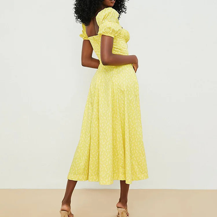 Summer Women Puff Sleeve Floral Printed Dress,Long Dresses,Woman Clothing,Dress Women,Women's Elegant Dresses,Sexy Costume Women