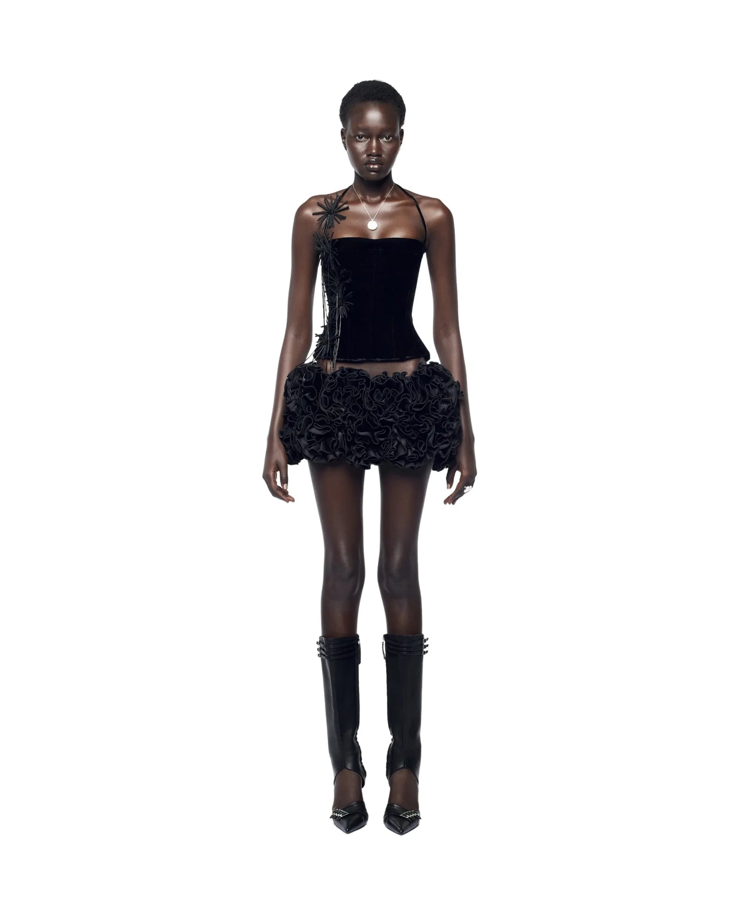 Black Red Women Sexy Strapless Laced-up Tops 2 Pieces Florals Bodycon Mini Bandage Dress Celebrate Nightclub Party Stage Wear