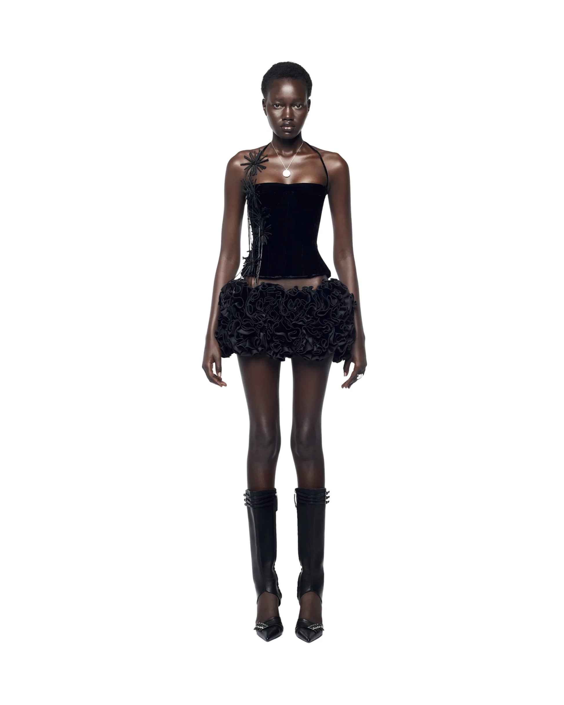 Black Red Women Sexy Strapless Laced-up Tops 2 Pieces Florals Bodycon Mini Bandage Dress Celebrate Nightclub Party Stage Wear