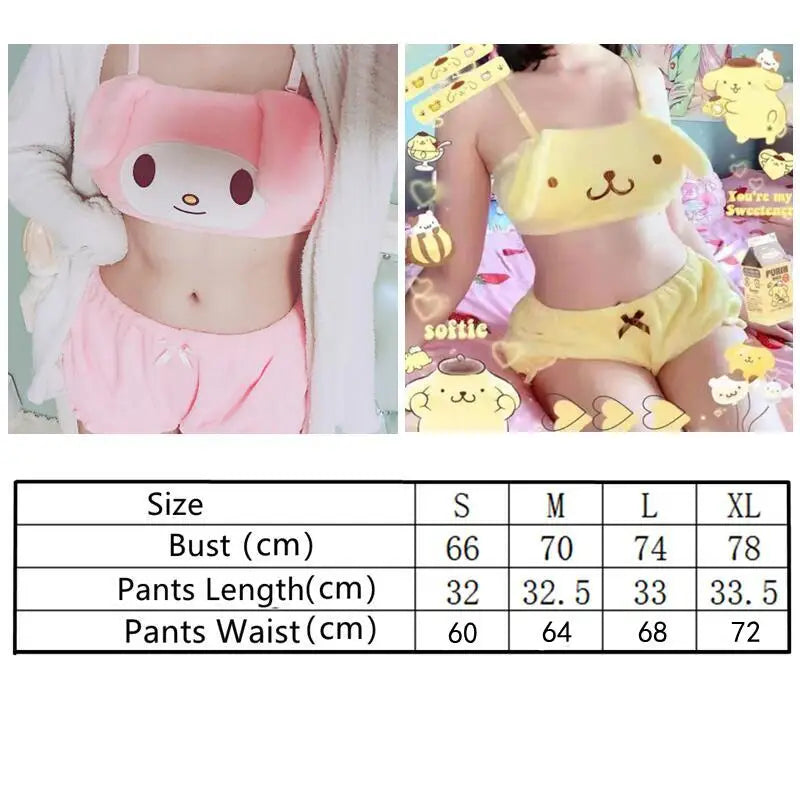 Kawaii Pajamas Camis Comfortable Plush Shorts Homewear Cute Cartoon Sleepwear Milk Silk Women's Underwear Set