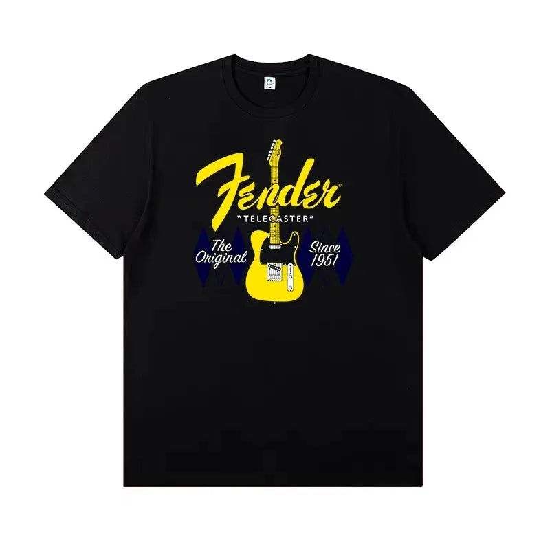2025 Fender Jimi Hendrix Fender Electric Guitar Peripheral T-shirt Short-sleeved Rock Band Guitarist Performance Costume 1