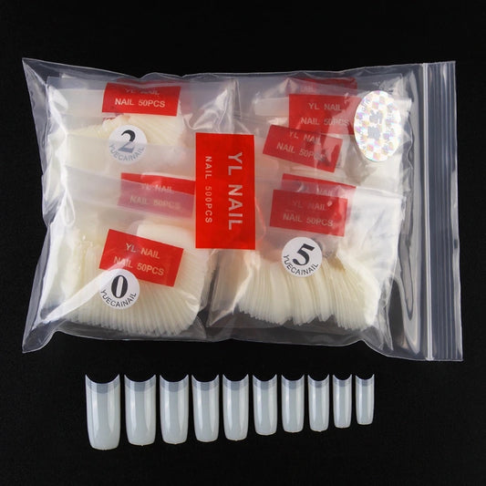 500pcs/Pack Clear/White/Nature French False Fake Tips Ultra-Flexible Half Cover Fake Nail Tips Acrylic Nail Tips 10 Sizes##td