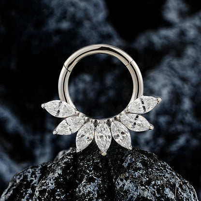 Right Grand 16G Marquise CZ Hinged Segment Hoop Nose Ring ASTM F136 Titanium Septum Piercing Cartilage Daith Hoop Earring