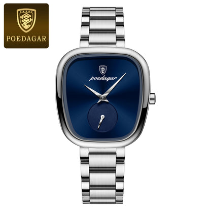 POEDAGAR Luxury Watch for Woman Waterproof Stainless Steel Quartz Ladies Watch High Quality Women's Watches Elegant Female Clock 783 Silver Blue