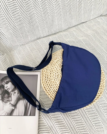 Casual Nylon Hobos Shoulder Bags for Women Lightweight Portable Ladies Crossbody Bag Simple Solid Color Female Handbags Purse DEEP BLUE