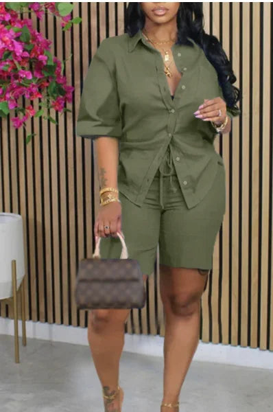 Solid Color Casual Loose Short Pants Sets For Women 2025 Elegant Summer Women's Two Pieces Suit Full Set Female Outfit Clothes