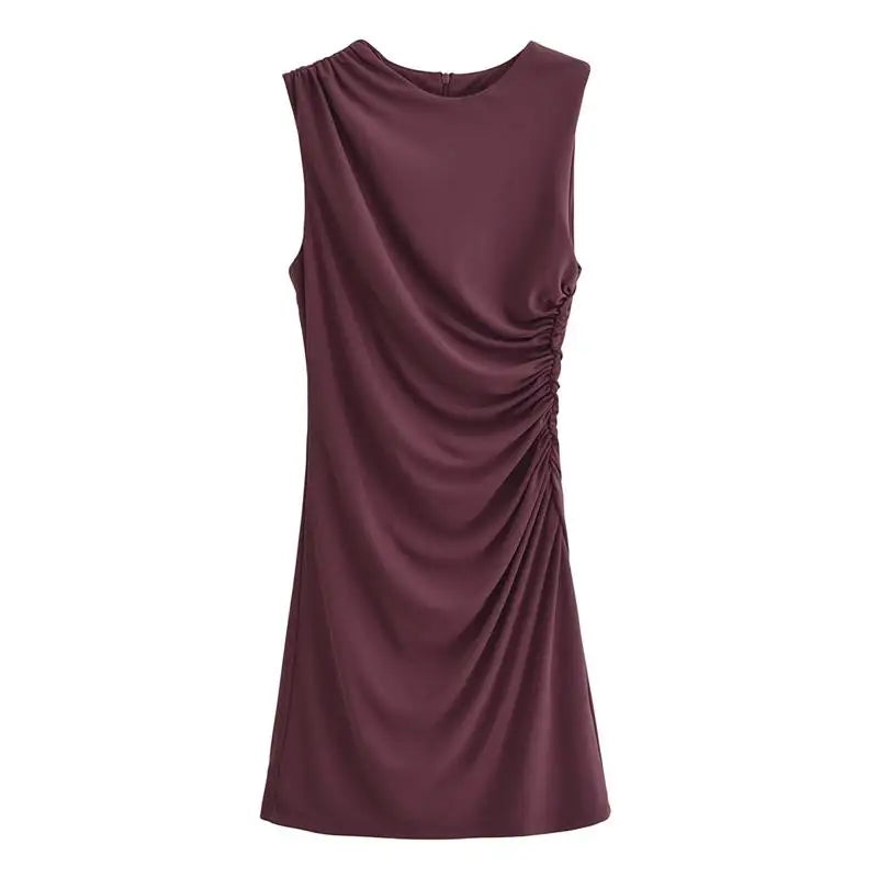 New Elegant Dresses Women's Summer 2025 New Fashion Tight Ruched Mini Party Women's Dress Street Youth Holiday Dress Claret